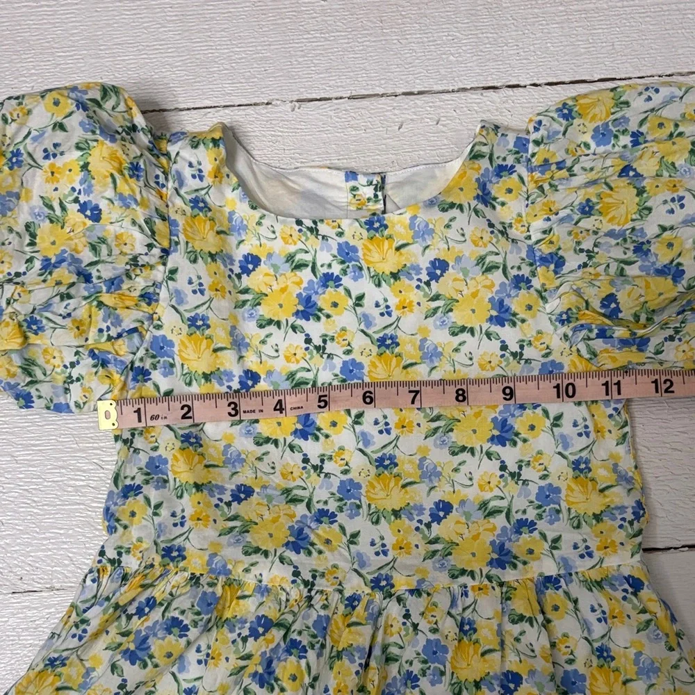 Precious Cotton Lined Janie and Jack Yellow & Blue Floral Puff-Sleeve Dress 4